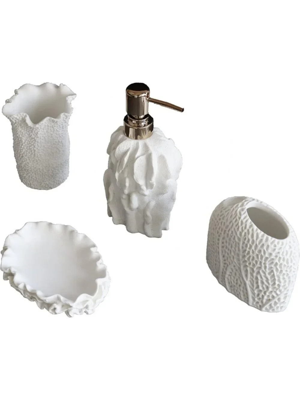 Coral Seashell Bathroom Accessories Set - 4 Pcs Resin Decor for Farmhouse Style